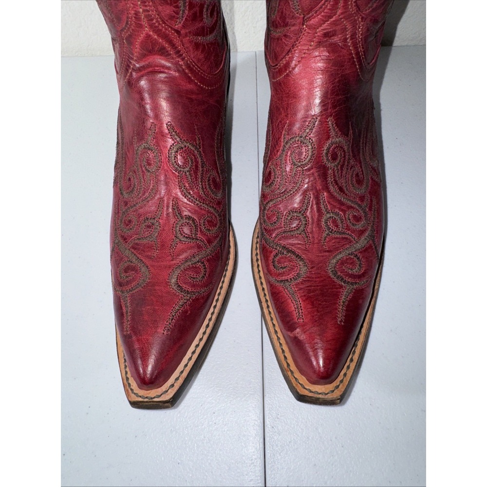 Lucchese Womens Red Burnished Mad Dog Goat Leather Cowboy Boots 8 Studded 🤠 - Picture 6 of 16